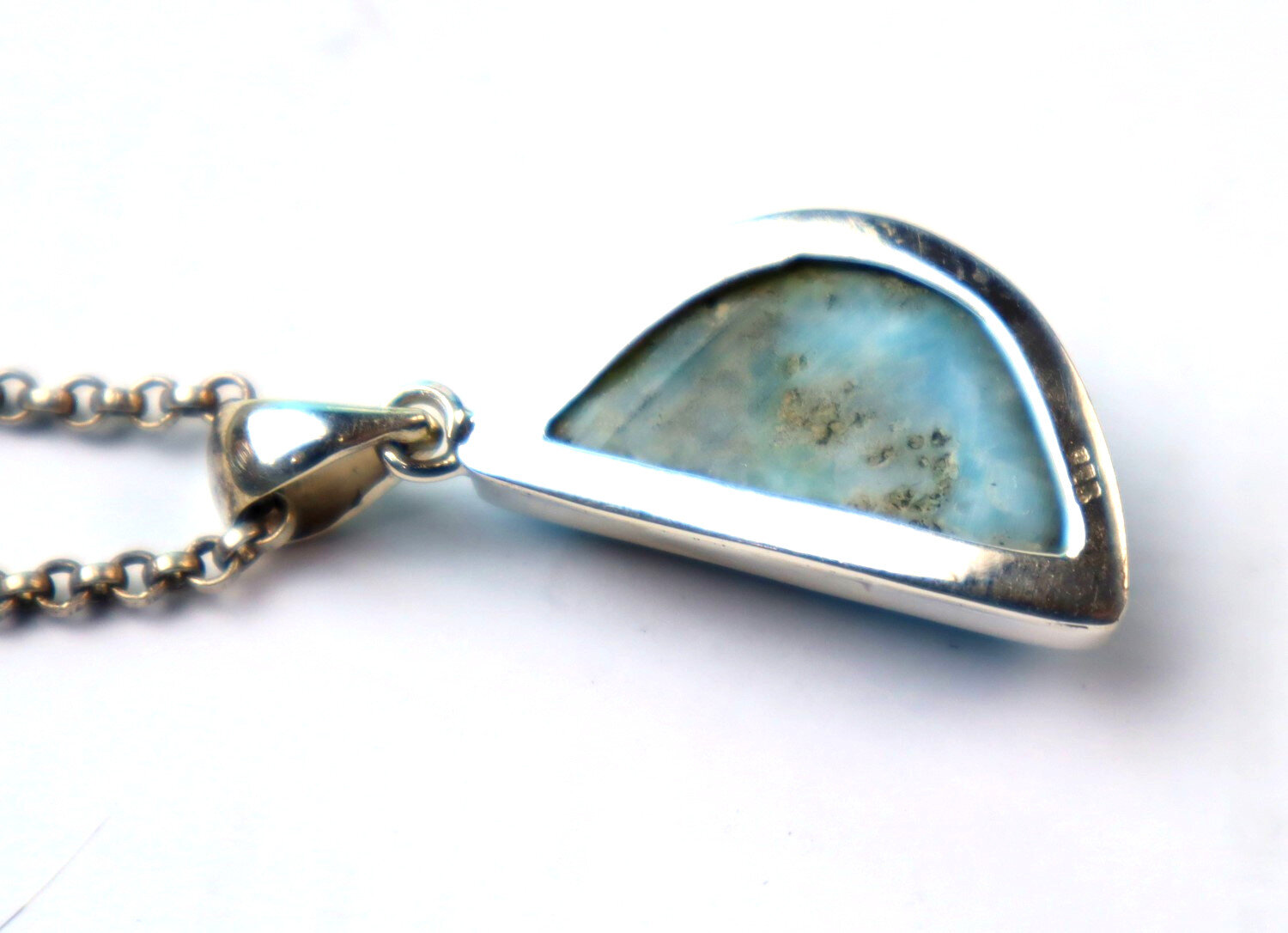 Natural Sky Blue Larimar .925 Sterling Silver Crescent Moon Pendant 40mm – photo 7