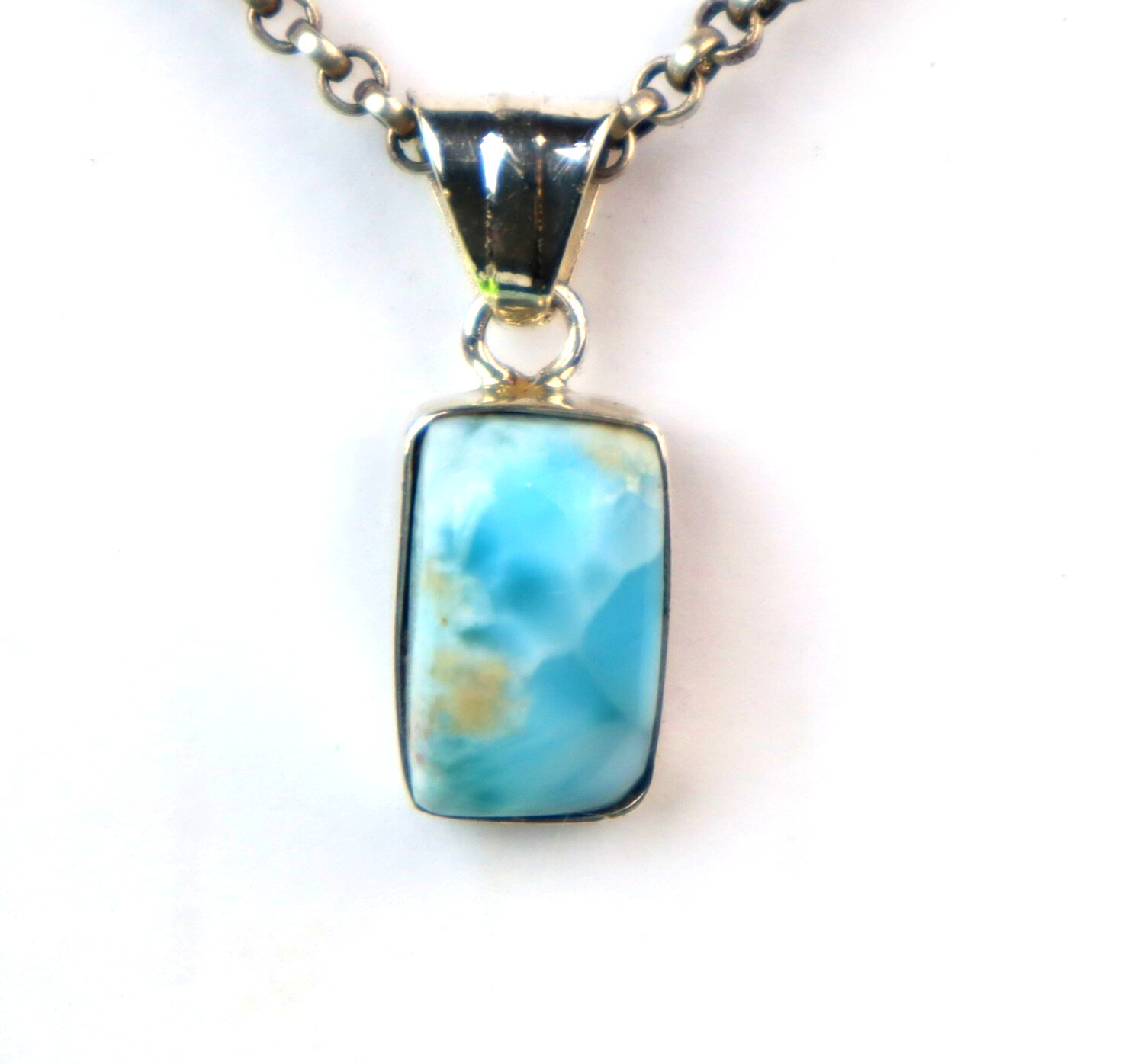 Natural Sky Blue Larimar .925 Sterling Silver Pendant 25mm – photo 5