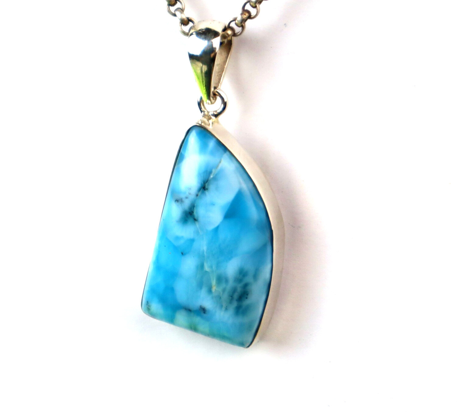 Charming Design Natural Deep Blue Larimar .925 Sterling Silver Pendant 42mm – photo 6