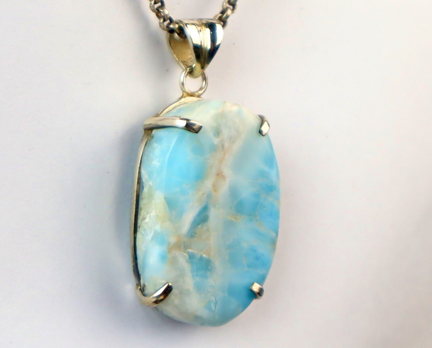 Impressive Natural Sky Blue Larimar .925 Sterling Silver Pendant 47mm – photo 6