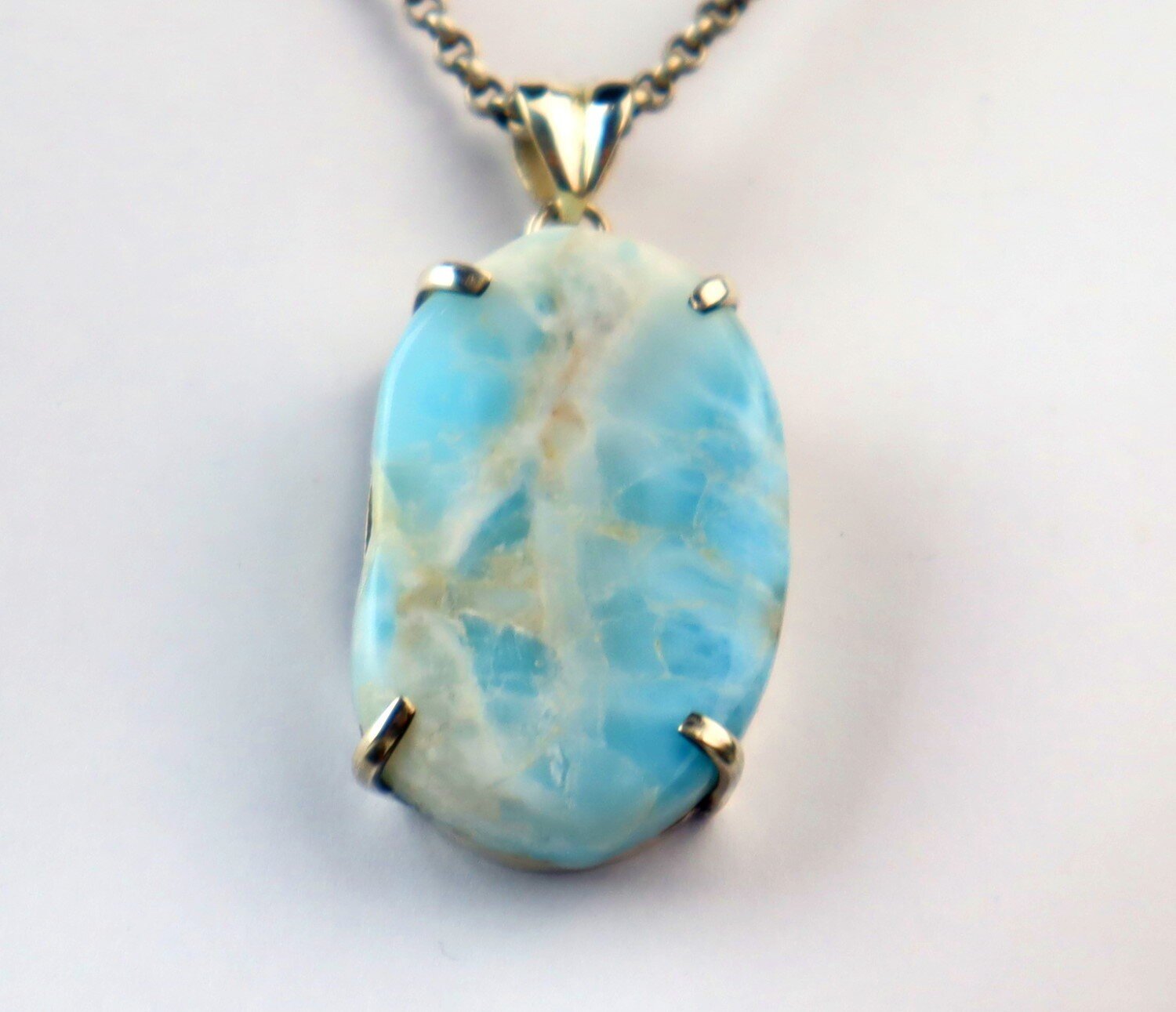 Impressive Natural Sky Blue Larimar .925 Sterling Silver Pendant 47mm – photo 8