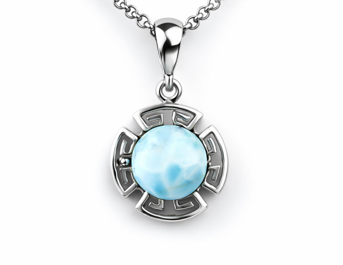 Natural Sky Blue Larimar .925 Sterling Silver Pendant 30mm