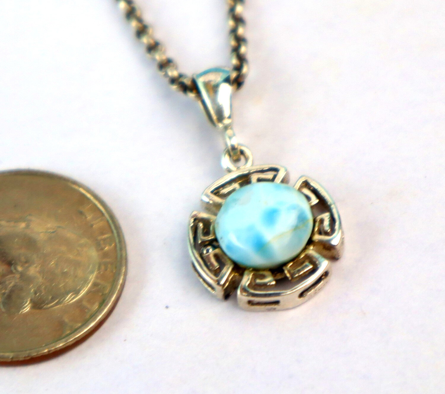 Natural Sky Blue Larimar .925 Sterling Silver Pendant 30mm – photo 4