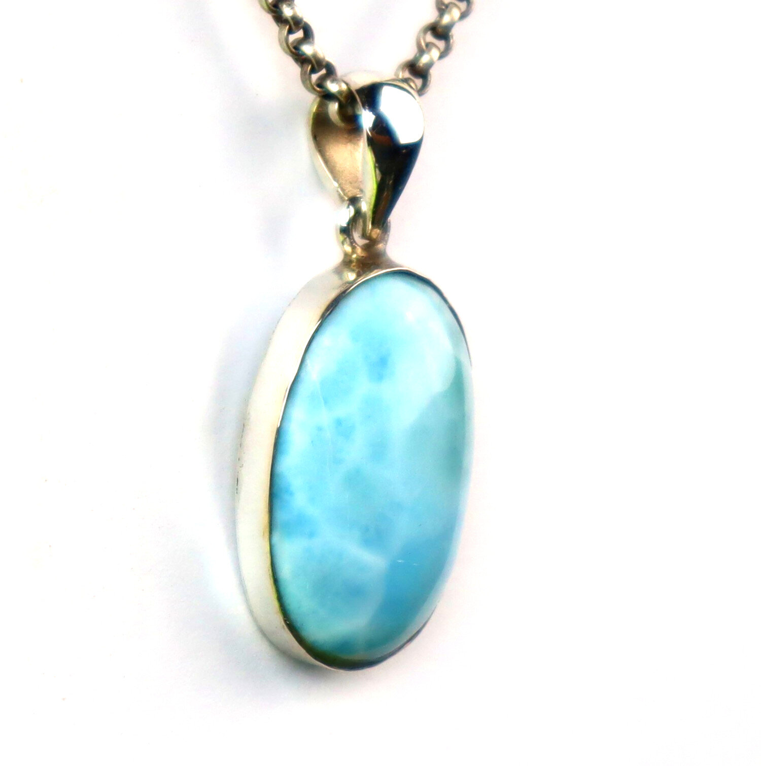 Impressive Natural Light Blue Larimar .925 Sterling Silver Pendant 38mm – photo 5