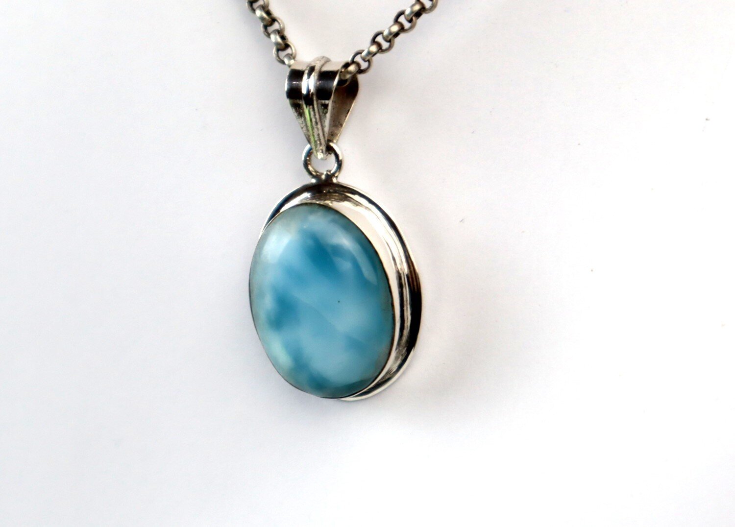 Charming Cloud Design Natural Sky Blue Larimar .925 Sterling Silver Pendant 37mm – photo 6