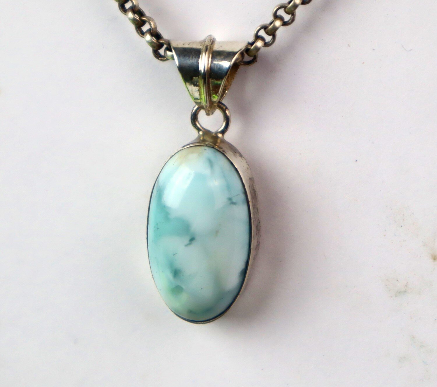 Lovely Natural Light Blue Larimar .925 Sterling Silver Pendant 32mm – photo 4