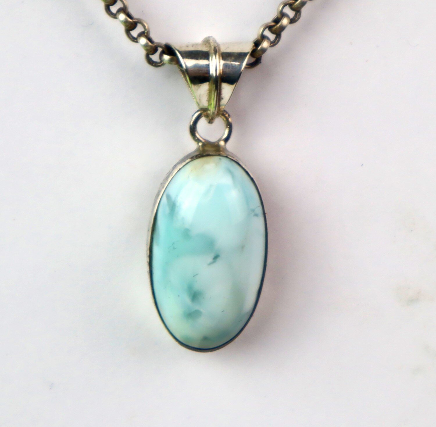 Lovely Natural Light Blue Larimar .925 Sterling Silver Pendant 32mm – photo 6