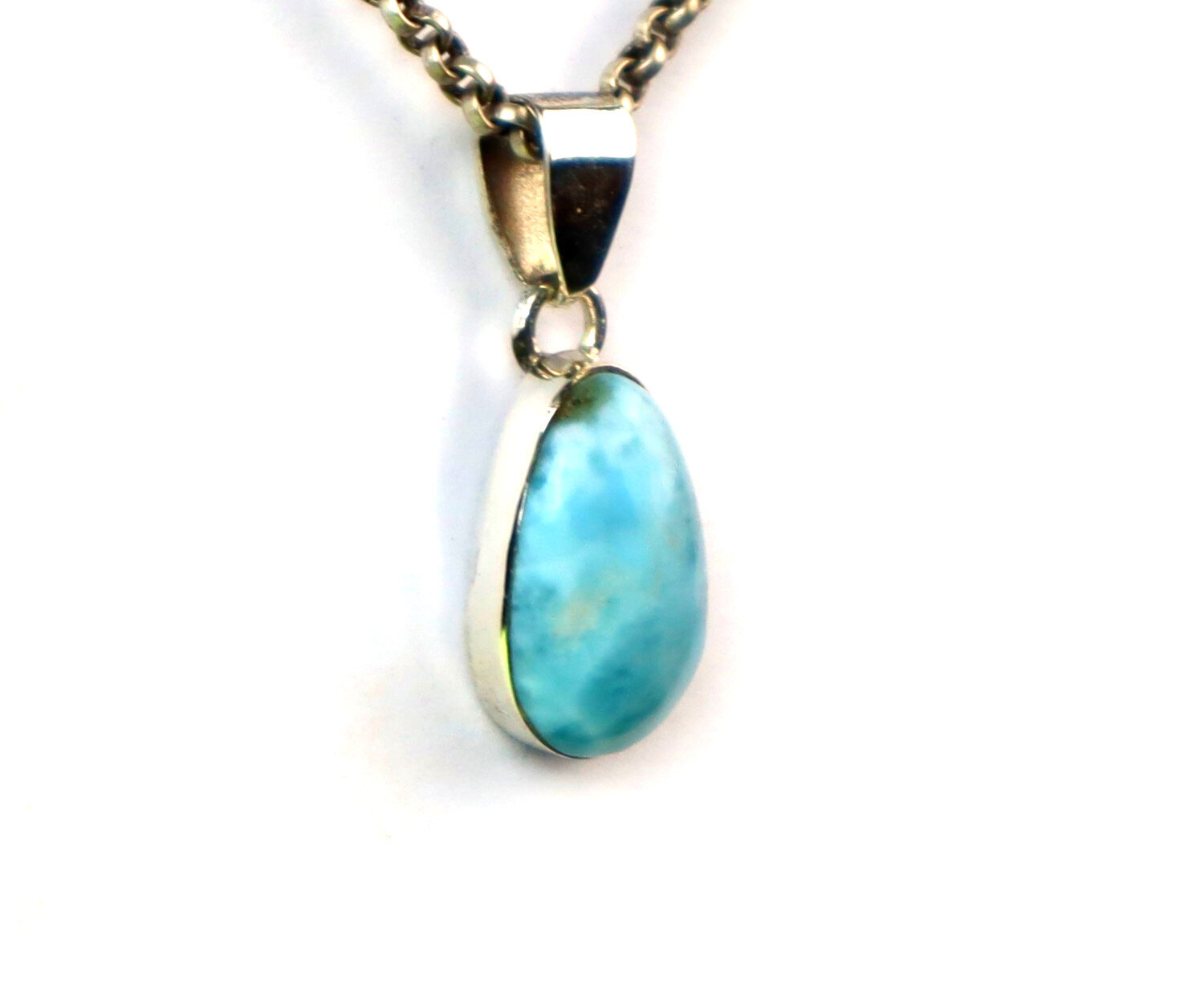 Natural Sky Blue Larimar .925 Sterling Silver Pendant 29mm – photo 6