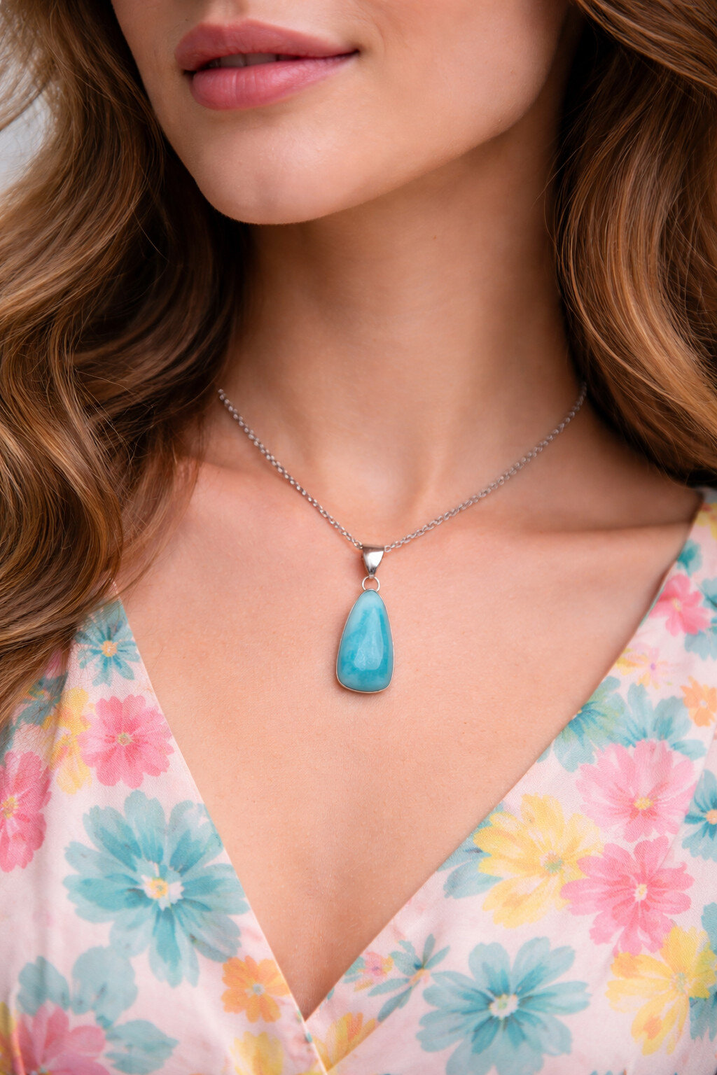Natural Deep Blue Larimar .925 Sterling Silver Pendant 32mm – photo 4