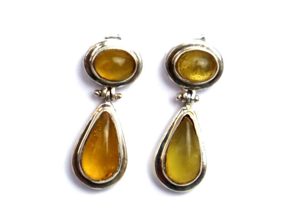 Exquisite Natural Clear Orange Yellow Amber .925 Sterling Silver Earrings 32.0mm – photo 4