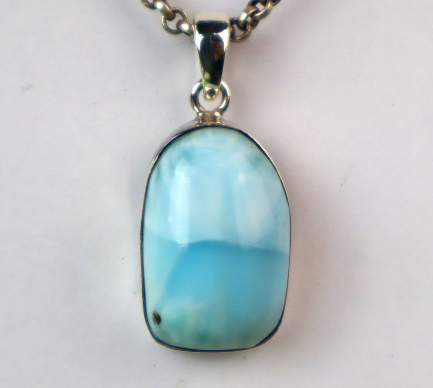 Charming Design Natural Light Blue Larimar .925 Sterling Silver Pendant 31mm – photo 7